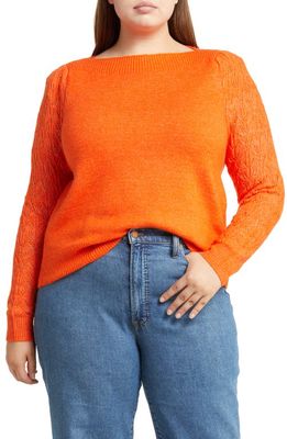 Treasure & Bond Pointelle Sleeve Sweater in Orange Rumba