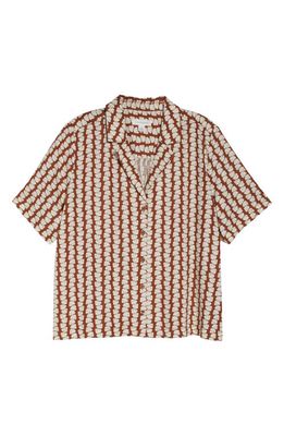 Treasure & Bond Print Linen Blend Camp Shirt in Rust- Ivory Azorical Leaf