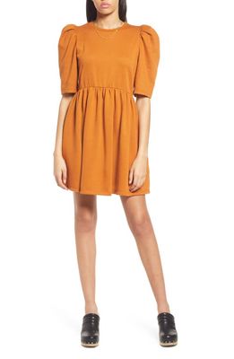 Treasure & Bond Puff Sleeve Organic Cotton & Recycled Polyester Minidress in Rust Leather