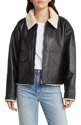 Treasure & Bond Reversible Faux Shearling Collar Leather Jacket in Black