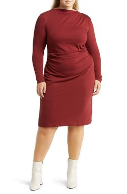 Treasure & Bond Ruched Long Sleeve Dress in Red Syrah