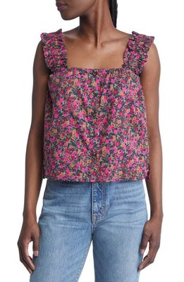 Treasure & Bond Ruffle Strap Cotton Tank Top in Pink Manchester Floral