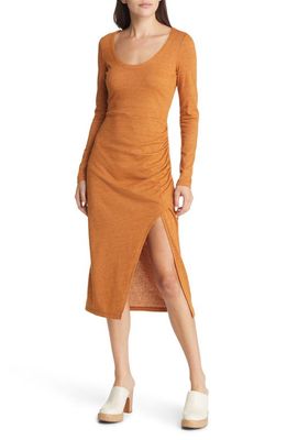 Treasure & Bond Shirred Long Sleeve Midi Dress in Rust Leather Heather