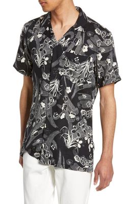 Treasure & Bond Slub Regular Fit Camp Shirt in Black Rock Art Deco Floral