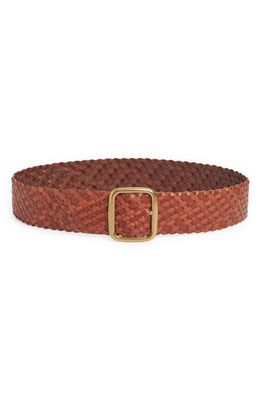 Treasure & Bond Square Buckle Braided Leather Belt in Cognac