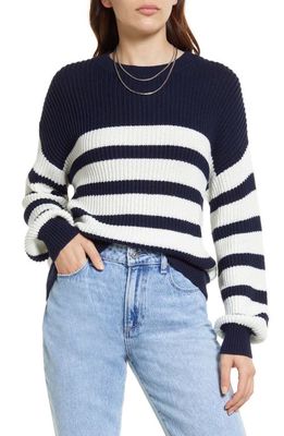 Treasure & Bond Stripe Ribbed Cotton Sweater in Navy Blazer- Ivory