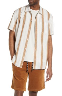 Treasure & Bond Stripe Short Sleeve Linen & Cotton Button-Up Shirt in Ivory- Tan Sandstone Stripe
