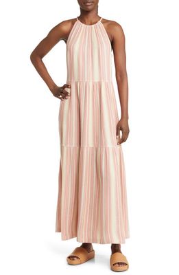 Treasure & Bond Stripe Tiered Cotton Blend Maxi Swing Dress in Pink Desert Multi Jana Stripe