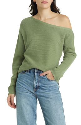 Treasure & Bond Thermal Knit One-Shoulder Sweater in Olive Acorn