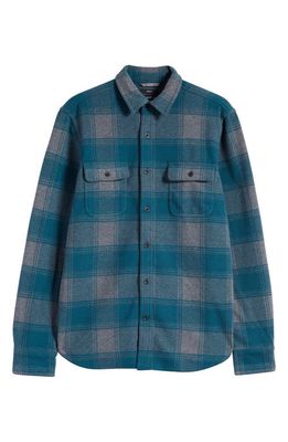 Treasure & Bond Trim Fit Check Button-Up Overshirt in Teal- Grey Billy Plaid