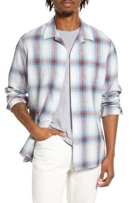 Treasure & Bond Trim Fit Plaid Button-Up Camp Shirt in Ivory- Blue Natural Ombre
