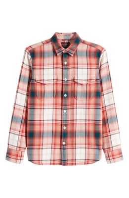Treasure & Bond Trim Fit Plaid Button-Up Overshirt in Ivory- Red Olympics Plaid