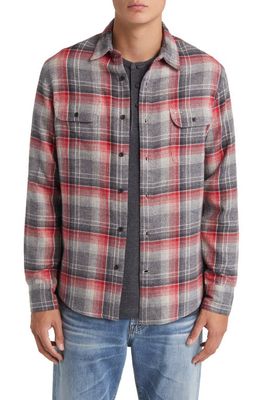 Treasure & Bond Trim Fit Plaid Flannel Button-Up Shirt in Black Red Carlos Grindle