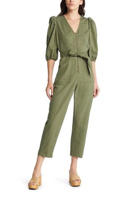 Treasure & Bond Women's Woven Zip Front Washed Jumpsuit in Olive Branch