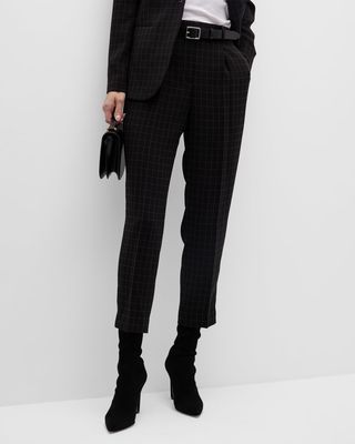 Treeca Check Pleated Crop Trousers