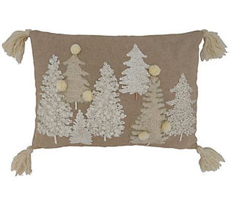 Trees Design Embroidered Throw Pillow Cover