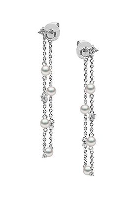 Trend 18K White Gold, Freshwater Pearls & 0.14 TCW Diamond Chain Earrings