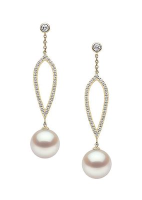 Trend 18K Yellow Gold, Cultured Freshwater Pearl & 0.48 TCW Diamond Drop Earrings
