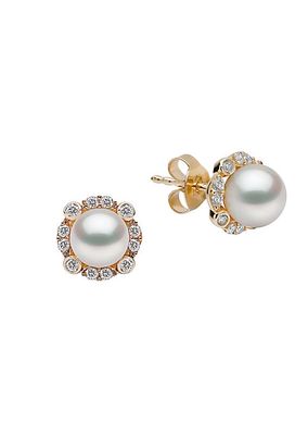 Trend 18K Yellow Gold, Diamond, & 6.5-7MM Cultured Freshwater Pearl Stud Earrings