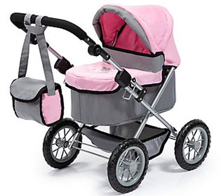 Trendy Pram Stroller For Toy Baby Dolls Grey/Pi nk