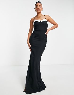 Trendyol bandeau white trim maxi dress in black