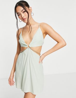Trendyol cut-out cami mini dress with chain detail in mint-Green