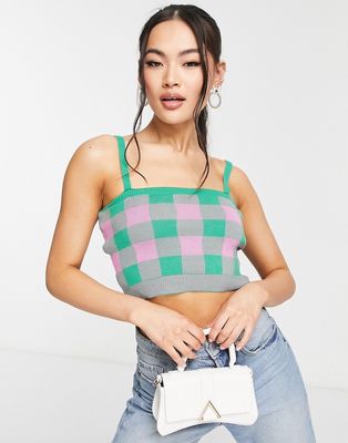 Trendyol knitted cami crop top in pink and green check