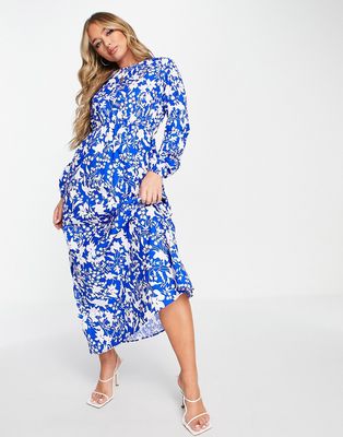 Trendyol long sleeve maxi dress with blue floral