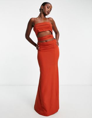 Trendyol maxi dress with tie waist cut out in red