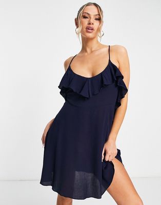 Trendyol mini cami dress with frill detail in navy-Black