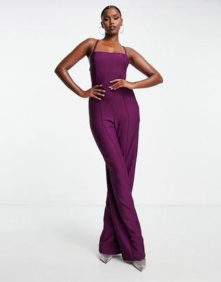 Trendyol square neck cami jumpsuit in plum-Purple