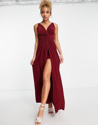Trendyol twist front maxi dress in burgundy-Red
