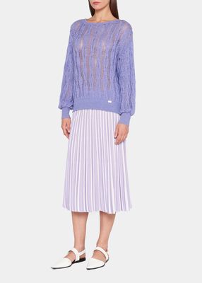 Tri-Color Plisse Midi Skirt