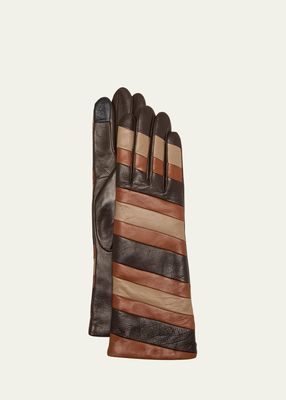 Tri-Color Striped Leather Gloves