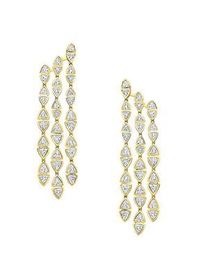 Trillion Cascade 14K Yellow Gold & 9.64 TCW Lab-Grown Diamond Triple-Strand Drop Earrings