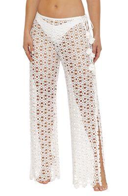 Trina Turk Chateau Floral Mesh Cover-Up Pants in Vanilla