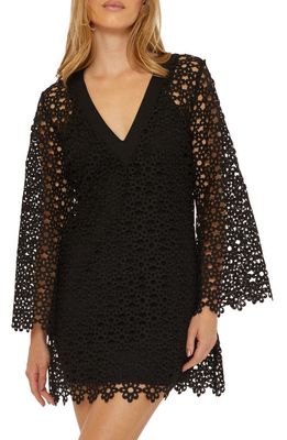 Trina Turk Chateau Long Sleeve Lace Cover-Up Dress in Black