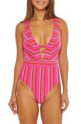 Trina Turk Mari Plunge Neck One-Piece Swimsuit in Pink