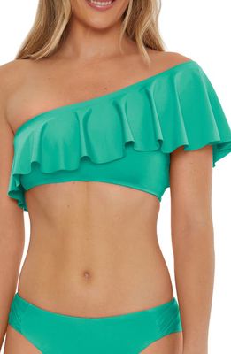 Trina Turk Monaco Ruffle One-Shoulder Bikini Top in Guitar Green