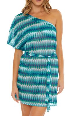 Trina Turk Moonray One-Shoulder Cover-Up Dress in Blue Multi