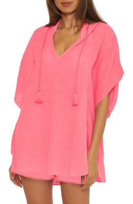 Trina Turk Serene Cotton Gauze Hooded Cover-Up Poncho in Carnation