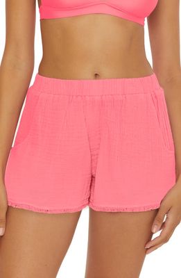 Trina Turk Serene Hooded Cotton Gauze Cover-Up Shorts in Carnation