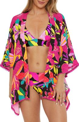 Trina Turk Solar Floral Open Front Cover-Up Tunic in Pink