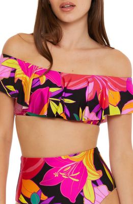 Trina Turk Solar Floral Ruffle Off the Shoulder Bikini Top in Pink