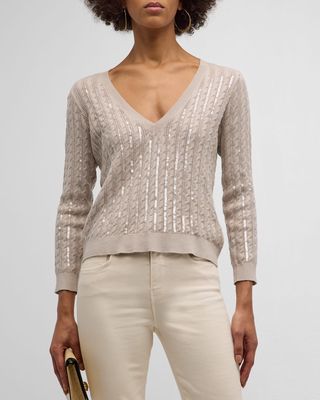 Trinity Sequin Cable-Knit Sweater