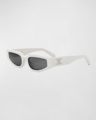 Triomphe Sleek White Acetate Cat-Eye Sunglasses