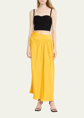 Triquetra Gathered Asymmetric Silk Maxi Skirt