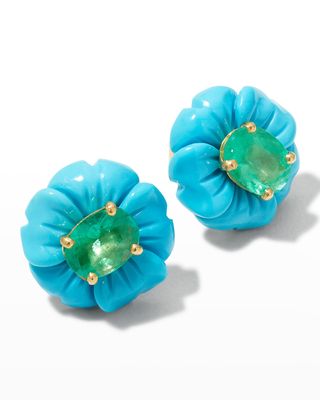 Tropical Flower Turquoise and Emerald Earrings