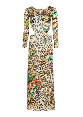 Tropical Leopard Silk Maxi Dress