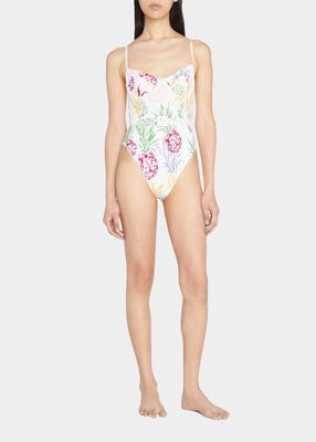 Tropical Pineapple Belted One-Piece Swimsuit